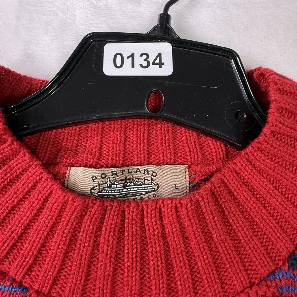 Portland Sweater Co Mens Large Grandpa 90s USA Chunky Abstract Geometric Holiday